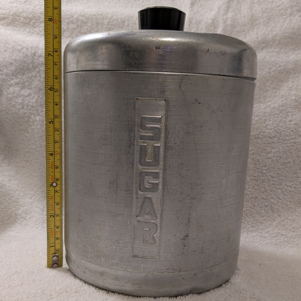 Aluminum Canisters 4 Pc MCM Vintage Embossed Nesting Sugar Coffee Tea Grease - Picture 5 of 16